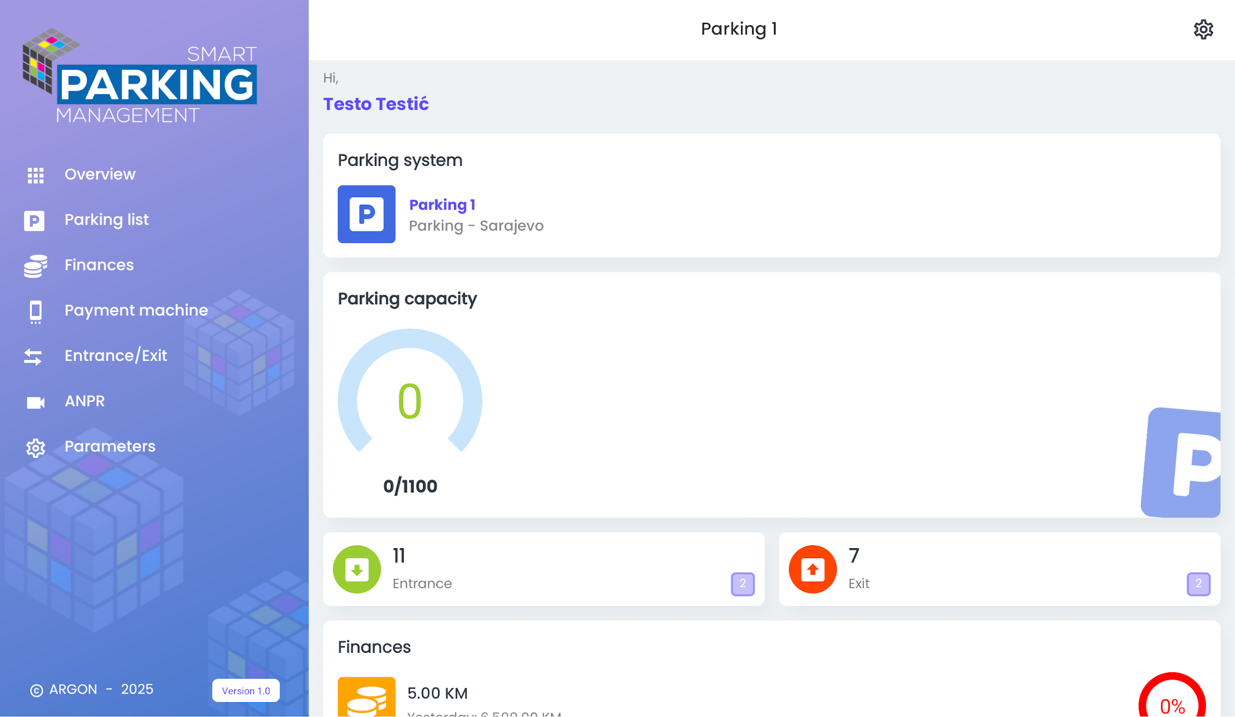 Argon Smart Parking Management tablet ekran 1