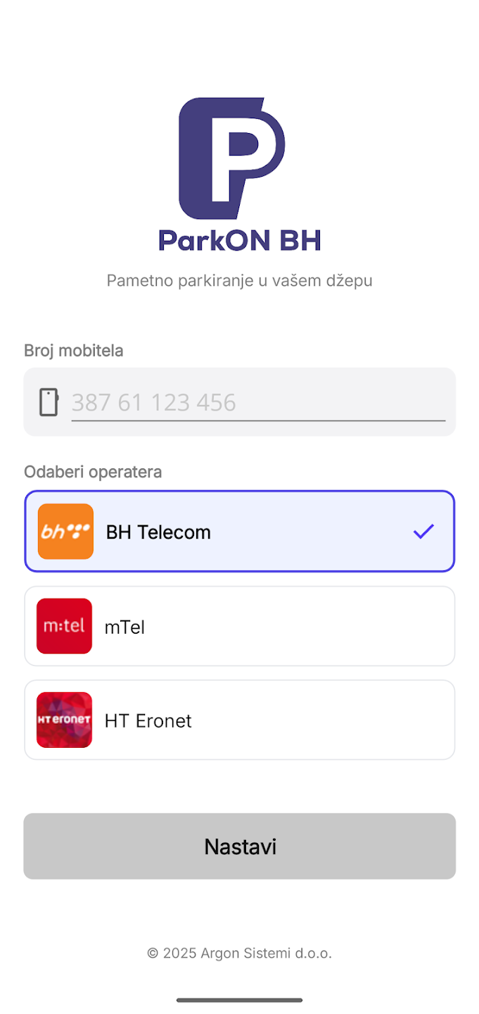 ParkON BH mobilni ekran 1
